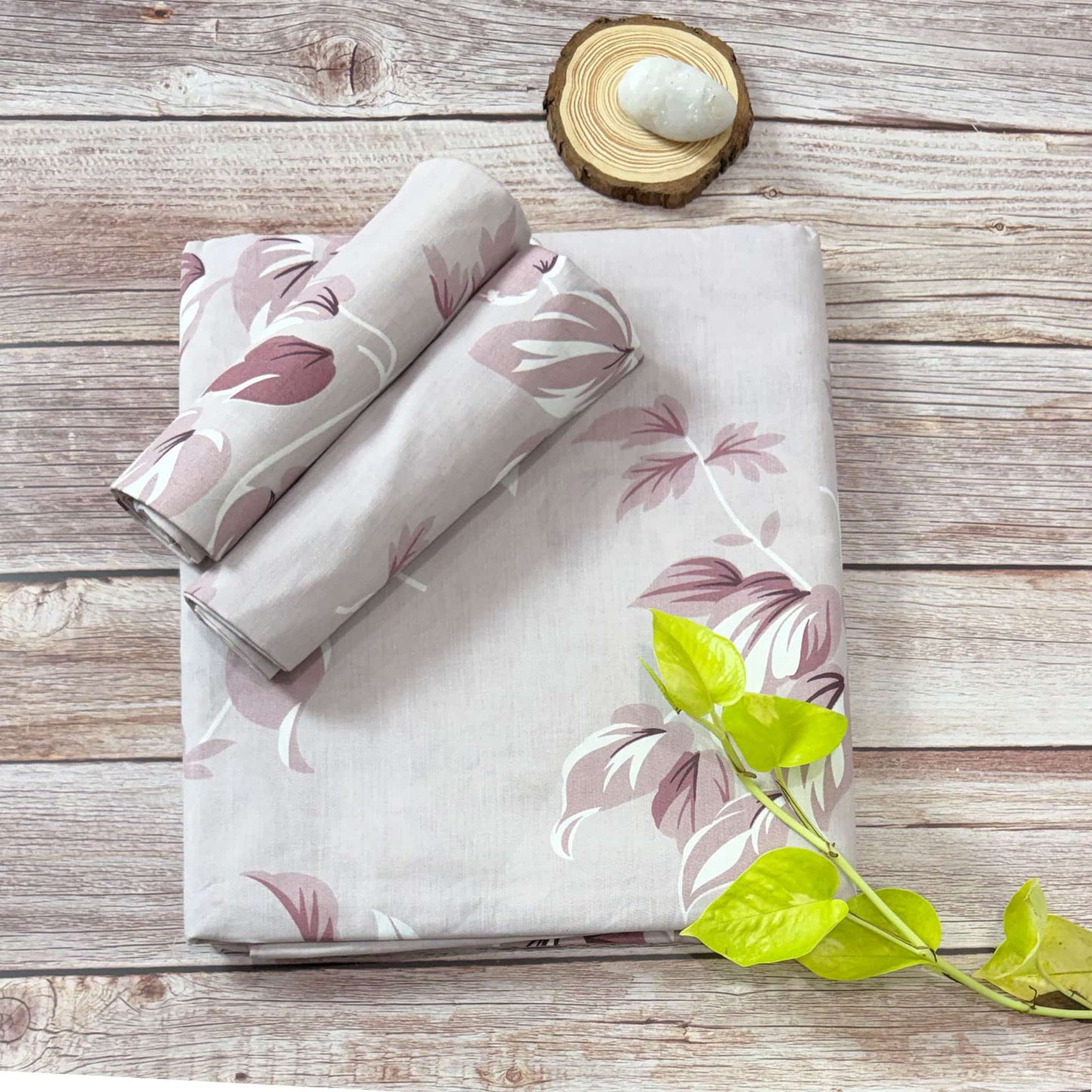 Lavender leaf Print 180 TC King Size Bedsheet