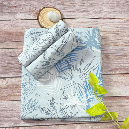 Blue Leaf Print On Grey 180TC King Size Bedsheet