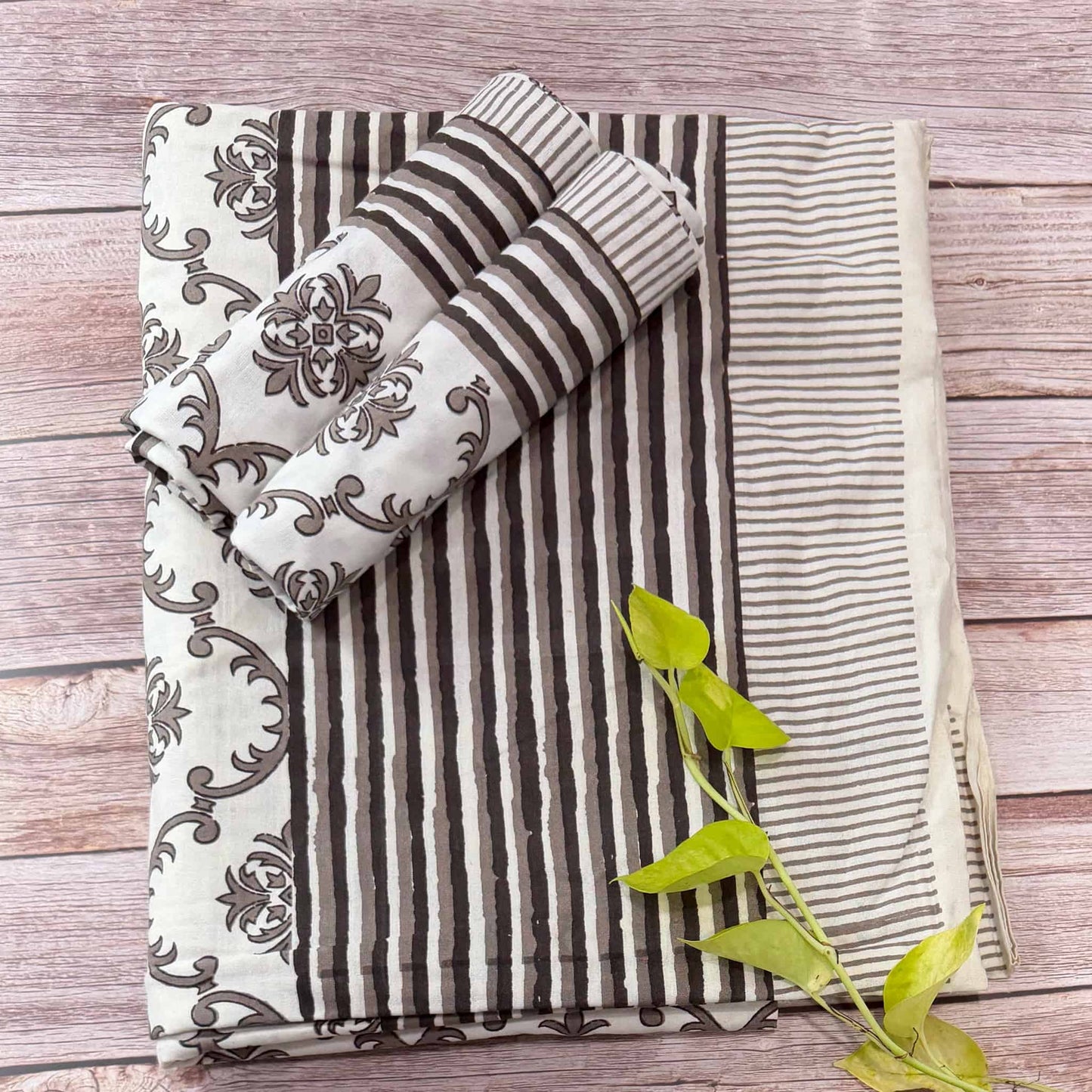 Grey Hand Block Print  King Size Bedsheet