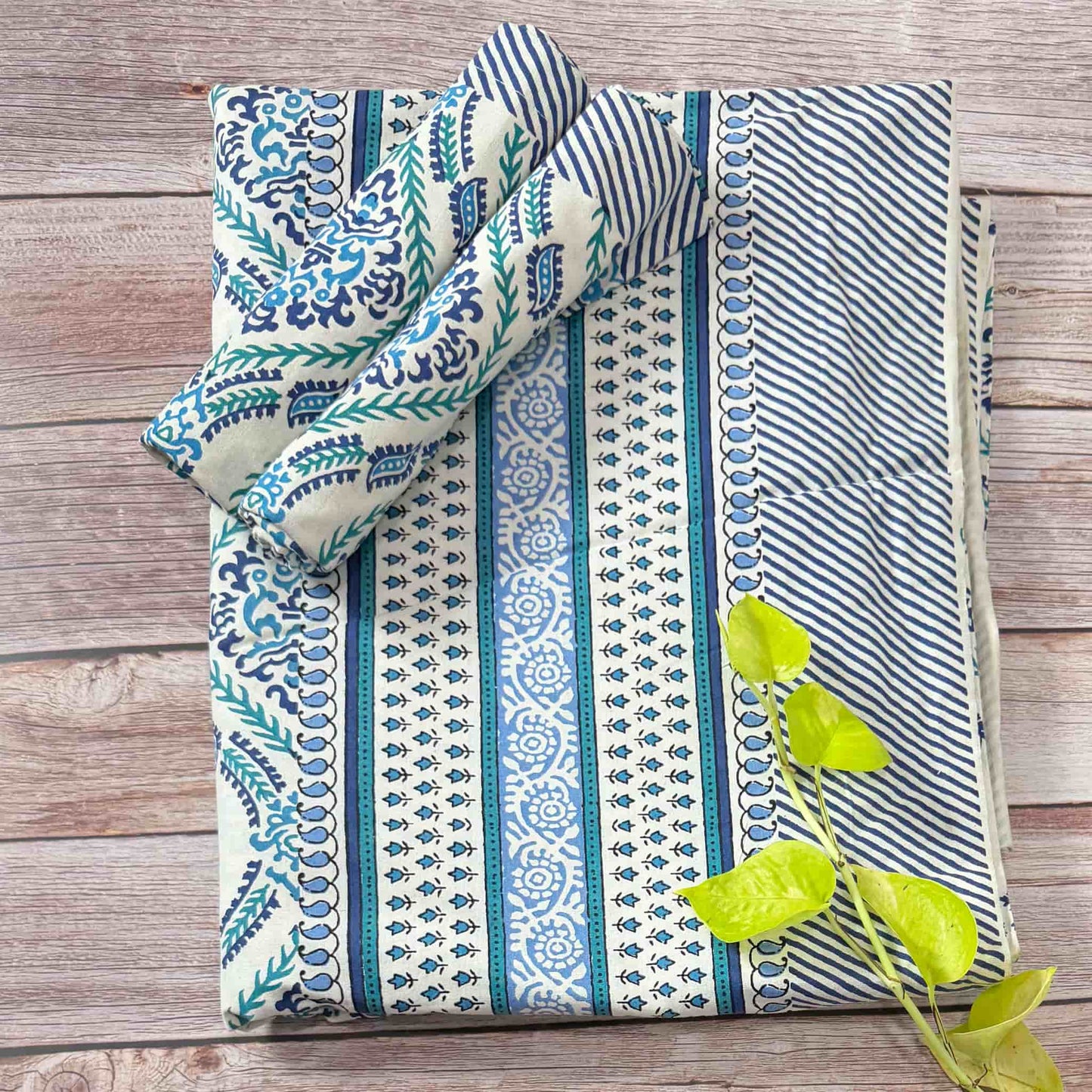Light Blue Hand Block Print  King Size Bedsheet