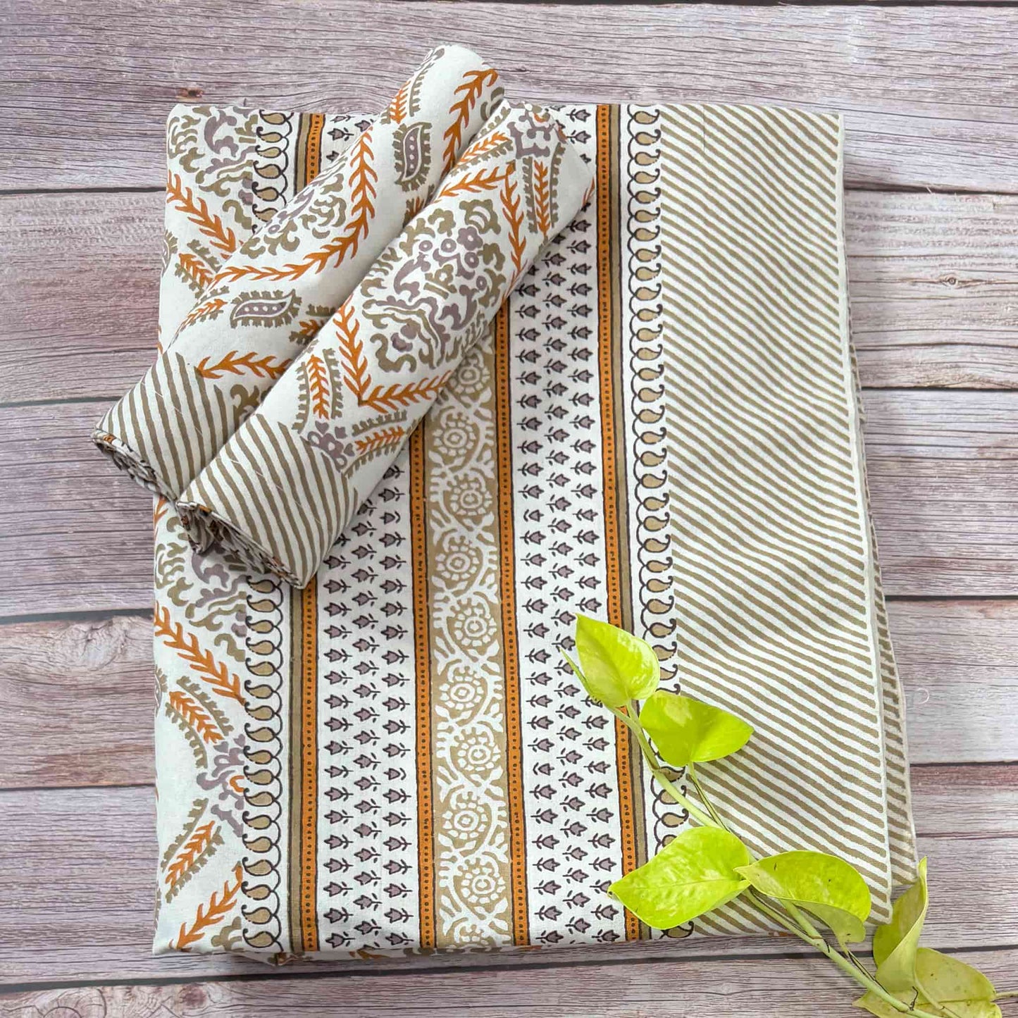 Orange Hand Block Print  King Size Bedsheet