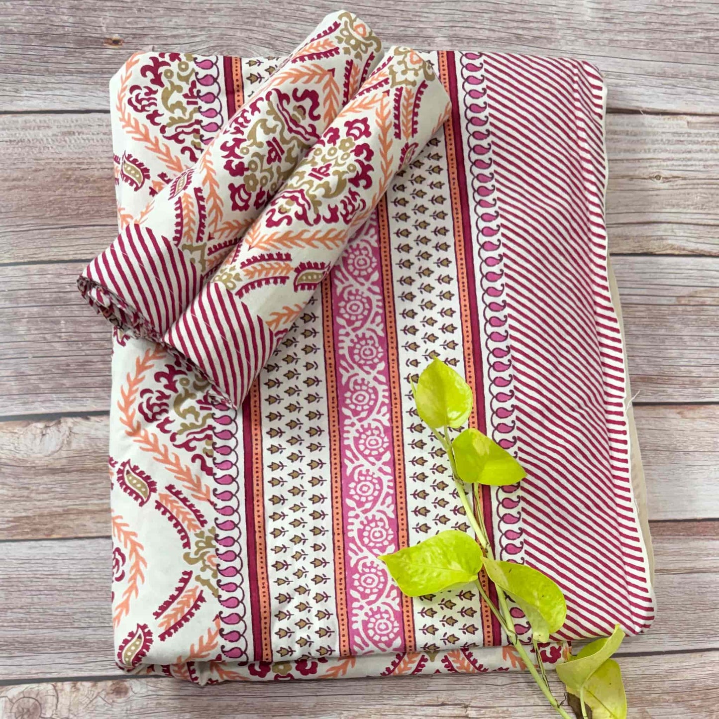 Pink Hand Block Print  King Size Bedsheet