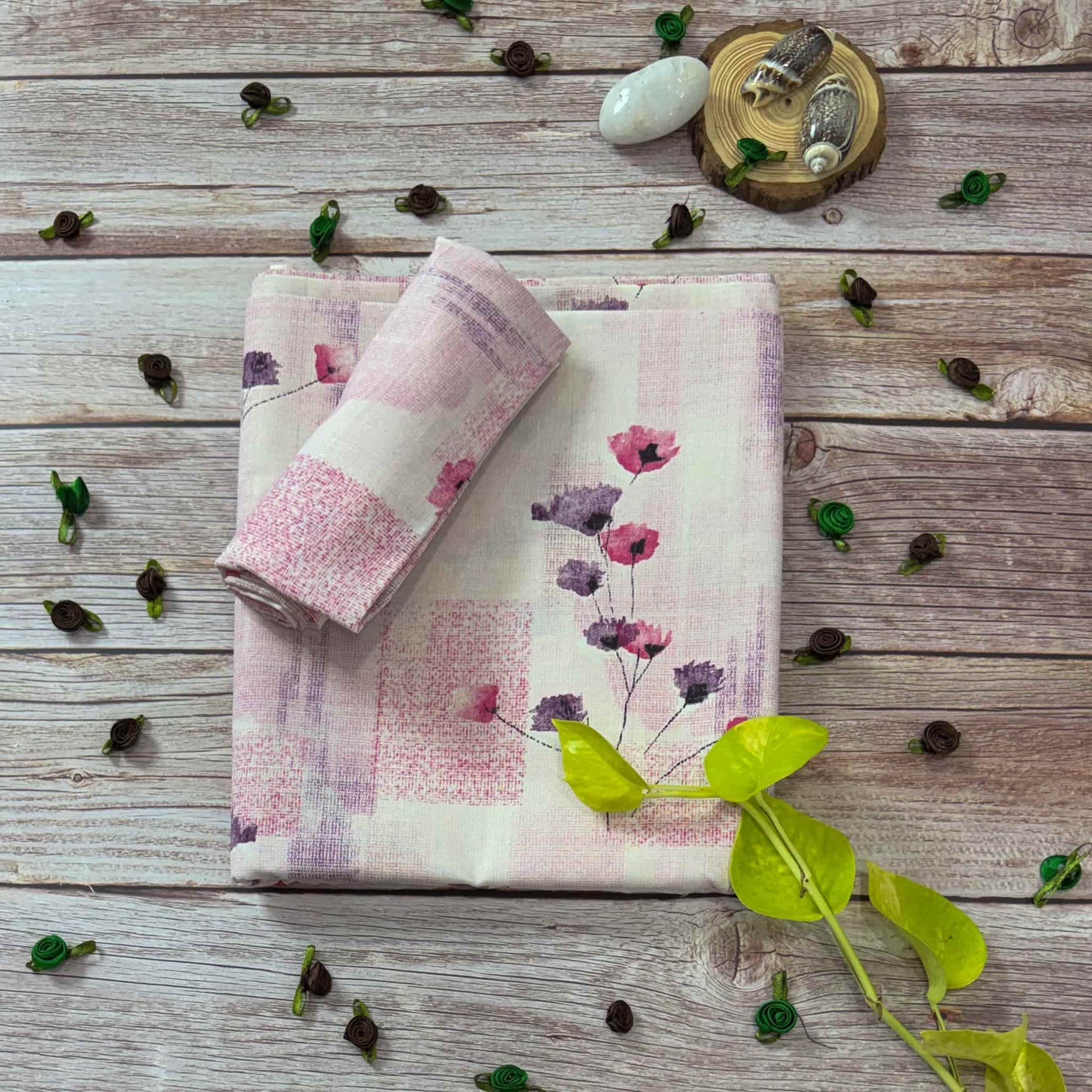 Pink Floral Print On White Single Bedsheet