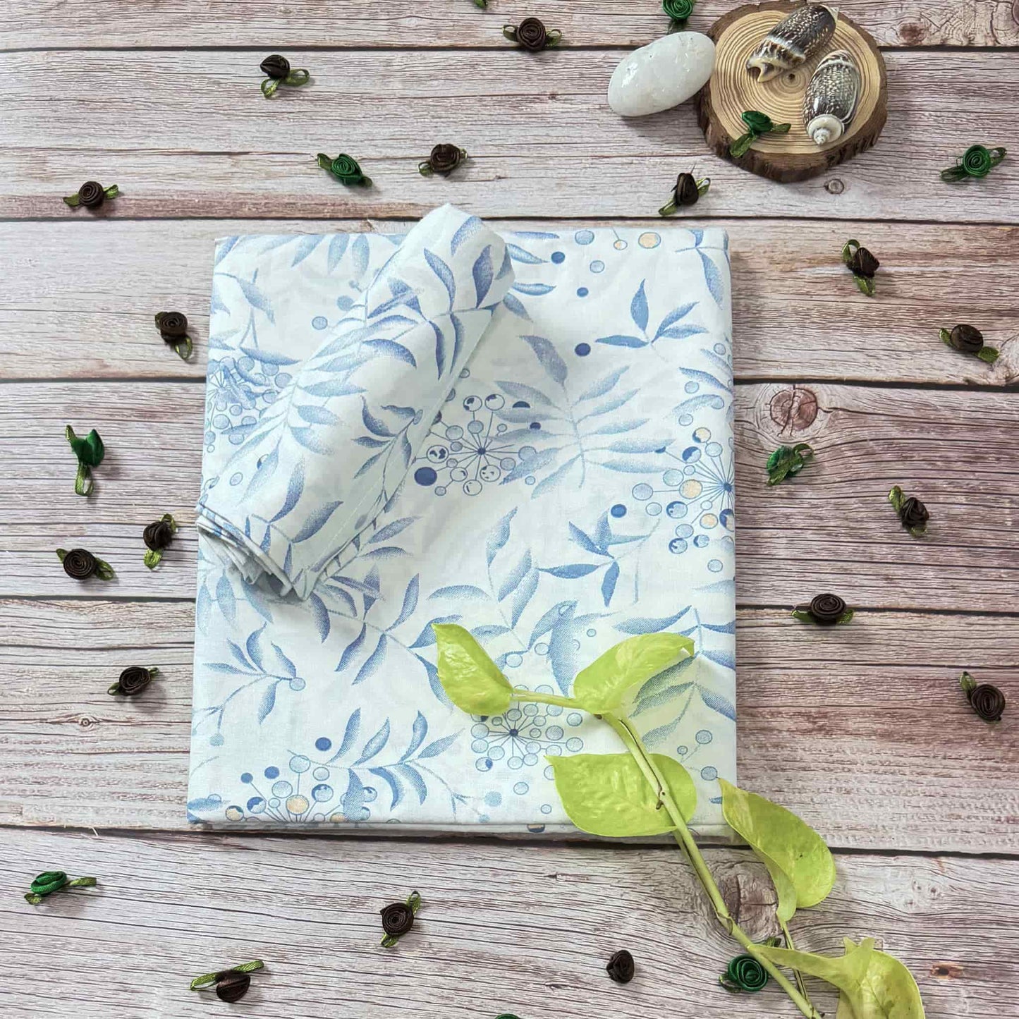 Blue Leaf Print 200TC Single Bedsheet